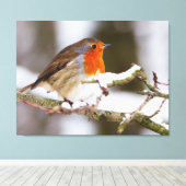 雪のロビン キャンバスプリント (インサイチュ (ウッドフロア))