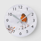 雪のロビン ラウンド壁時計 (正面)