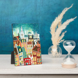 雪のロンドンの街の例示的なクリスマスの場所 フォトプラーク