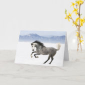 雪のロンプ馬グリーティングカード カード (黄色い花)