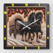 雪のワゴンパーソナライズされた：チャールド・ウッド・クレイデール スクエア壁時計 (正面)