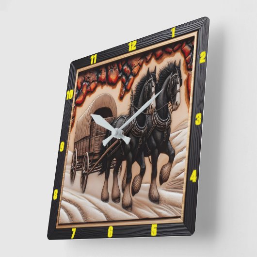 雪のワゴンパーソナライズされた：チャールド・ウッド・クレイデール スクエア壁時計 (傾斜)