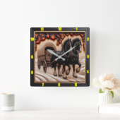 雪のワゴンパーソナライズされた：チャールド・ウッド・クレイデール スクエア壁時計 (ホーム)