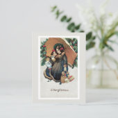 雪のヴィンテージのクリスマスのショッピング シーズンポストカード (スタンド正面)