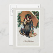 雪のヴィンテージのクリスマスのショッピング シーズンポストカード (正面/裏面)