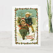 雪のヴィンテージのクリスマスカードの子供 シーズンカード (正面)