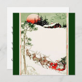 雪のヴィンテージのサンタのそりそしてトナカイ 招待状 (正面/裏面)