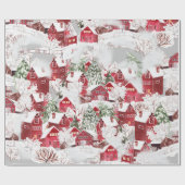 雪のヴィンテージクリスマスのコテージ ラッピングペーパー (フラット)