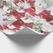 雪のヴィンテージクリスマスのコテージ ラッピングペーパー (角)