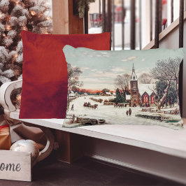 雪のヴィンテージクリスマスイブ教会 アクセントクッション