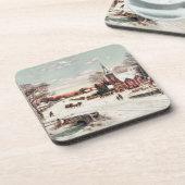 雪のヴィンテージクリスマスイブ教会 コースター (左側)