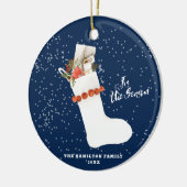 雪のヴィンテージストッキング | クリスマスファミリーの写真 セラミックオーナメント (左)