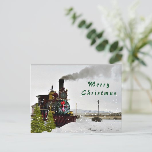 雪のヴィンテージ列車/クリスマスのメリーハガキ シーズンポストカード (スタンド正面)