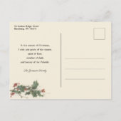 雪のヴィンテージ素朴クリスマスベルと教会 ポストカード (裏面)