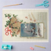 雪のヴィンテージ素朴クリスマスベルと教会 薄葉紙 (クラフト)