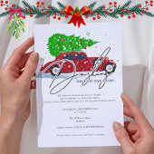 雪のヴィンテージ車のクリスマスをダッシング 招待状