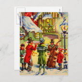 雪の上でクリスマスキャロルを歌う夕べ シーズンポストカード (正面/裏面)