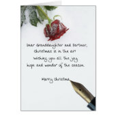 雪の上で孫娘とパートナーのクリスマスレター (正面)