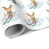 雪の上で水色トナカイをスキー ラッピングペーパー (ロールコーナー)