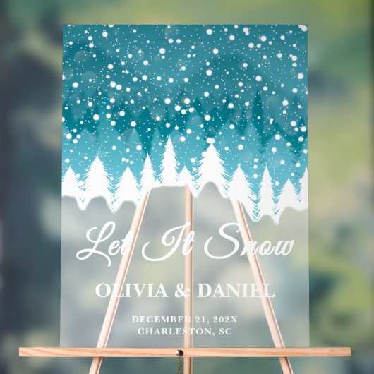 雪の上にオーバーレイ冬のウェディングウェルカムフロステッド アクリルサイン (ニュートラル)