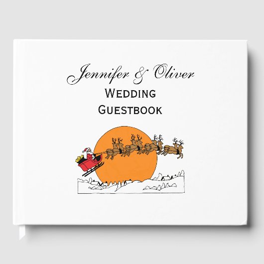 雪の上にサンタのトナカイの町の月を覆った ゲストブック (正面)