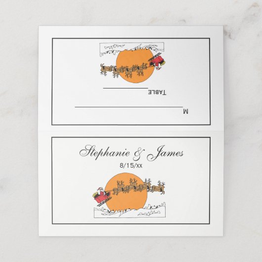 雪の上にサンタのトナカイの町の月を覆った プレイスカード (外部開封)