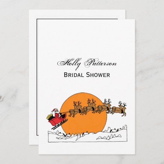 雪の上にサンタのトナカイの町の月を覆った 招待状 (正面/裏面)