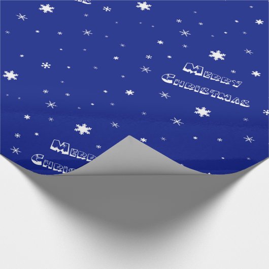 雪の上にブルーギフトラップを飾るメリークリスマス ラッピングペーパー (角)
