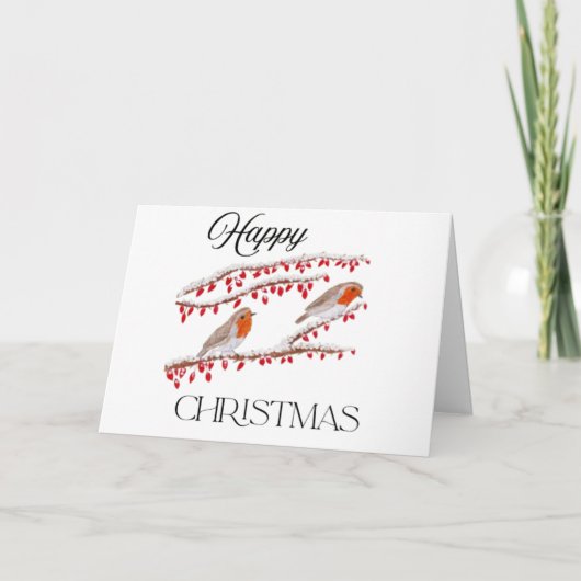 雪の上に座っているロビンズクリスマスカード カード (正面)