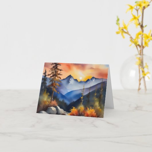 雪の上に日の出の水の色は山を覆った カード (黄色い花)