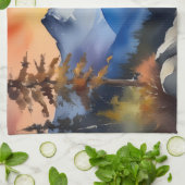 雪の上に日の出の水の色は山を覆った キッチンタオル (折り畳み)