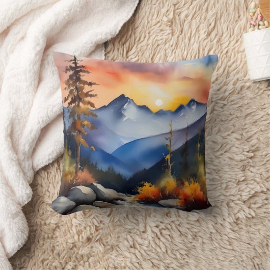 雪の上に日の出の水の色は山を覆った クッション (ブランケット)