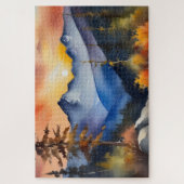 雪の上に日の出の水の色は山を覆った ジグソーパズル (縦)