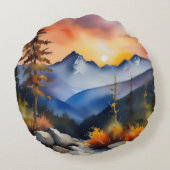 雪の上に日の出の水の色は山を覆った ラウンドクッション (裏面)