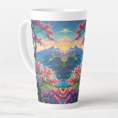 雪の上に日没の山と開花 カフェラテマグ (左アングル)