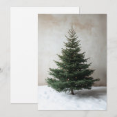 雪の上に柔らかい光を持つミニマルなクリスマスツリー 招待状 (正面/裏面)