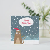 雪の上に漫画のサンタ猫、幸せな新年 (スタンド正面)