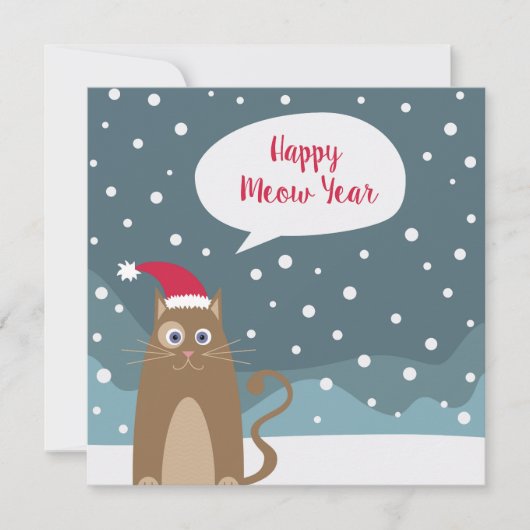 雪の上に漫画のサンタ猫、幸せな新年 (正面)