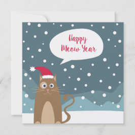 雪の上に漫画のサンタ猫、幸せな新年