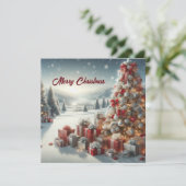 雪の上に贈り物を持つクリスマスツリー カード (スタンド正面)