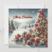 雪の上に贈り物を持つクリスマスツリー カード (正面)