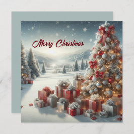 雪の上に贈り物を持つクリスマスツリー カード