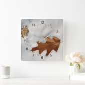 雪の上のオークの葉 スクエア壁時計 (ホーム)