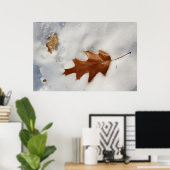 雪の上のオークの葉 ポスター (ホームオフィス)