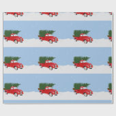 雪の上のクリスマスパインとトラックの車 ラッピングペーパー (フラット)