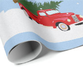 雪の上のクリスマスパインとトラックの車 ラッピングペーパー (ロールコーナー)