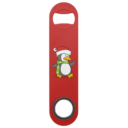雪の上のクリスマスペンギン歩く スピード栓抜き (正面)
