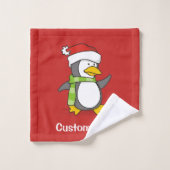 雪の上のクリスマスペンギン歩く バスタオルセット (ウォッシュタオル)