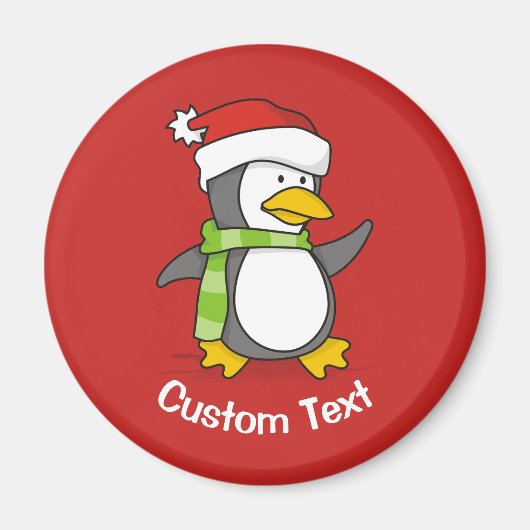 雪の上のクリスマスペンギン歩く マグネット (正面)