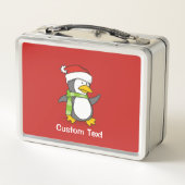 雪の上のクリスマスペンギン歩く メタルランチボックス (裏面)